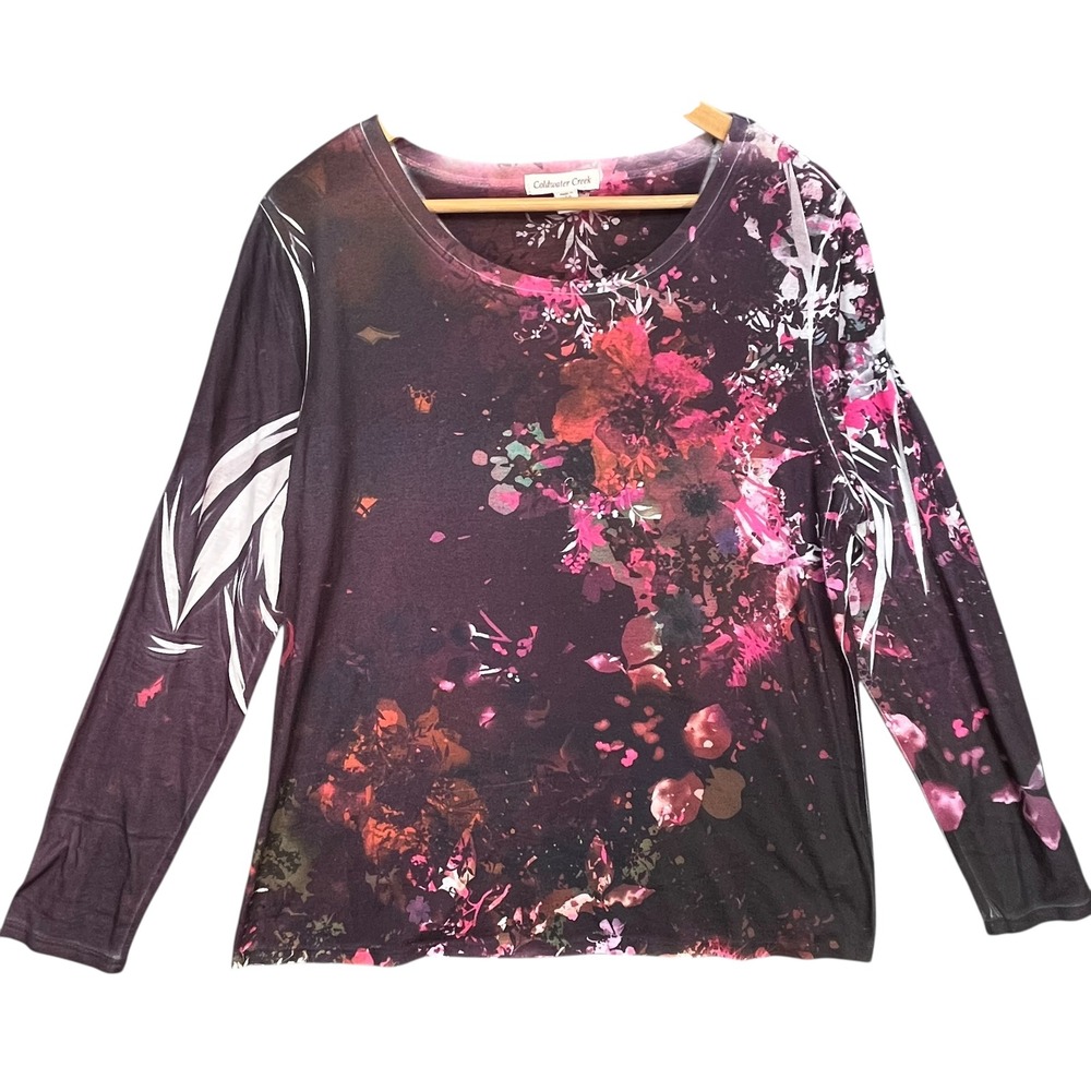 Coldwater Creek Y2K Floral Abstract Long Sleeve Scoop Neck Top Size Large‎
